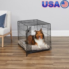 Durable Folding Metal Dog Crate W/ Divider Leak-Proof Pan Safety Lock System New