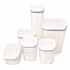 6pc Clear Plastic Food Storage Containers w/ White Snap Lids, Stackable
