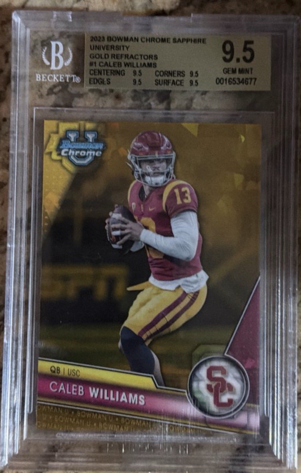 2023 Bowman University Chrome Sapphire Edition - Caleb Williams #1 Gold /50 (RC)