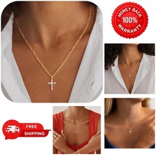 Cross Necklace for Women Dainty 14K Real Silver Gold Plated Layered Cross Pen...