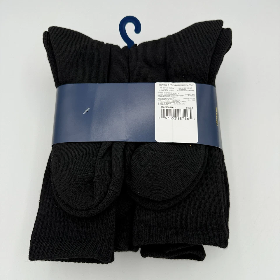 Paquete de 6 calcetines acolchados clásicos Polo Ralph Lauren para hombre talla 6-13 negros NUEVO Foto 2 de 3