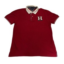 Tommy Hilfiger Mens Custom Fit Polo Shirt Red White H Patch Large Short Sleeve