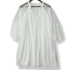 Maeve Anthropologie M Dress White Crochet Lace Shoulder V-Neck Gauze Tunic Lined