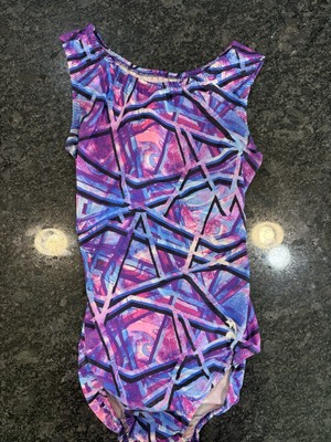 Foxy Leotard leo Purple Geometric print size YXL (12) Open Back 