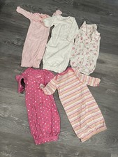 Lot Of 3 Carter  s Baby Girl One Piece Sleepgowns Bodysuit 0 - 3 Months
