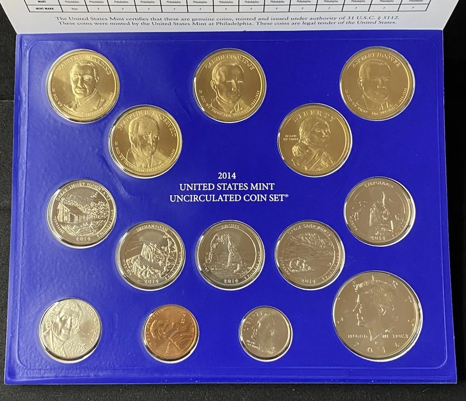 2014 U.S. Mint Uncirculated Denver & Philadelphia 28 Coins Set Free Shipping - Image 3 of 4