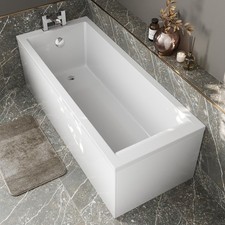 Modern Bathroom Single Ended 1700mm Straight Bath Square Acrylic White Bathtub
