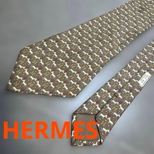 HERMES Necktie house white pattern 100% Silk tie made in France M7222