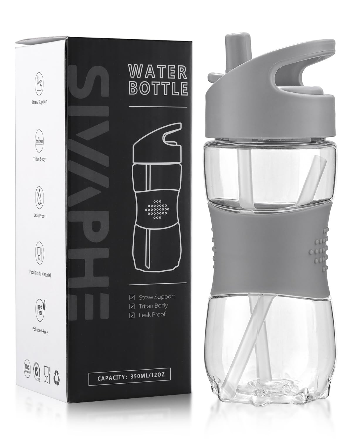With Straw 12 Oz Portable Tritan Transparent Sports Drinki..