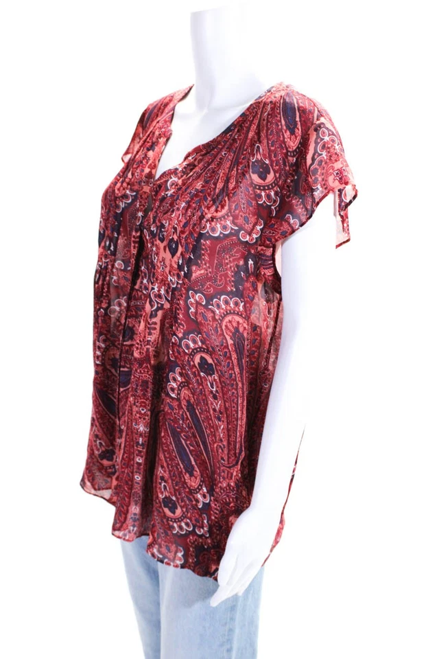 Blusa para mujer Joie con cuello en V mangas de seda floral talla L Foto 2 de 4