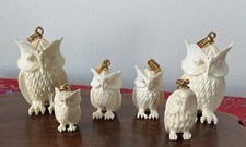White Carved Owl Pendant Charms Set of 6 with Gold-Tone Bail 1”-1.5”