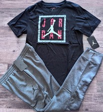 NWT Nike Air Jordan Boys YXL Dark Gray/Black/Red Big Logo Jogger Pants Set XL