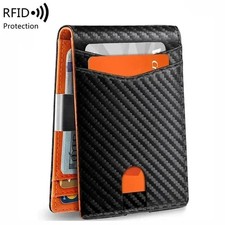 Men's Slim PopUp Bifold Carbon Fiber Wallet, RFID Blocking, Money Clip, Men Gift