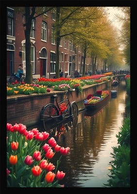 Soft Amsterdam Canals Framed Wall Art Poster Canvas Print Picture