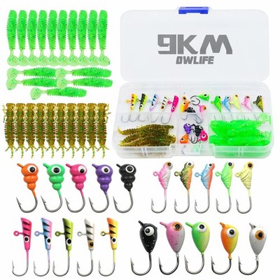 9KM 45-89pcs Ice Fishing Jigs and Lures Kit Jig Heads Hook for Panfish Crappie