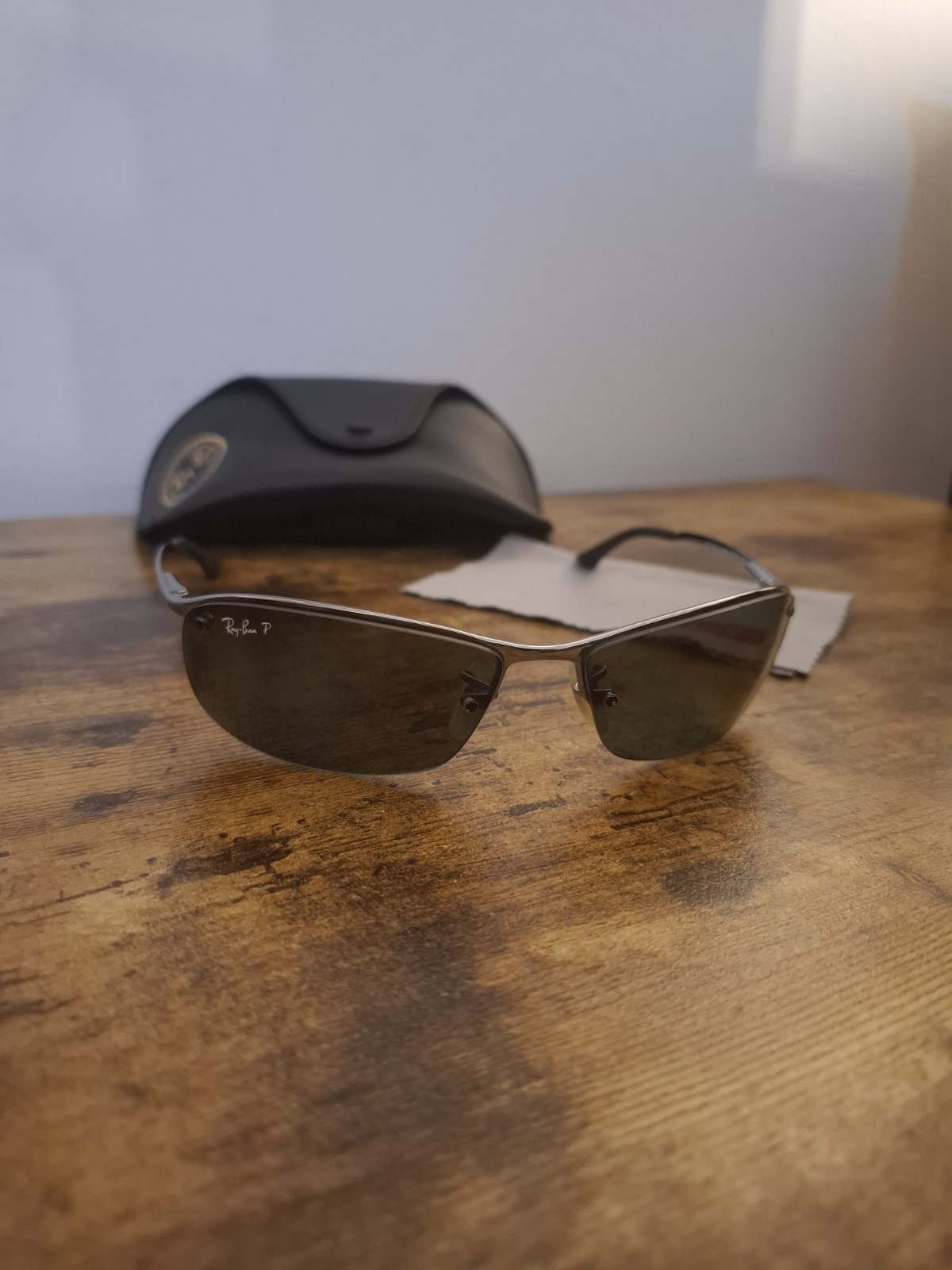 Ray-Ban P Sunglasses Polarized Gunmetal Wrap Top Bar RB 3183 004/9a 63▯15 125 3P