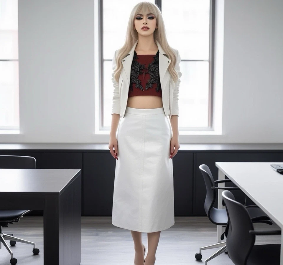 Maxi Falda Acampanada Vintage Lujo CAVALLI Talla 16 Blanco Cuero Grueso CD TS Foto 3 de 4