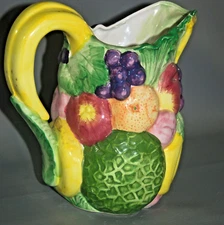 Vintage 1970's Ceramic Pitcher with Fruit Design by Takahashi of San Francisco