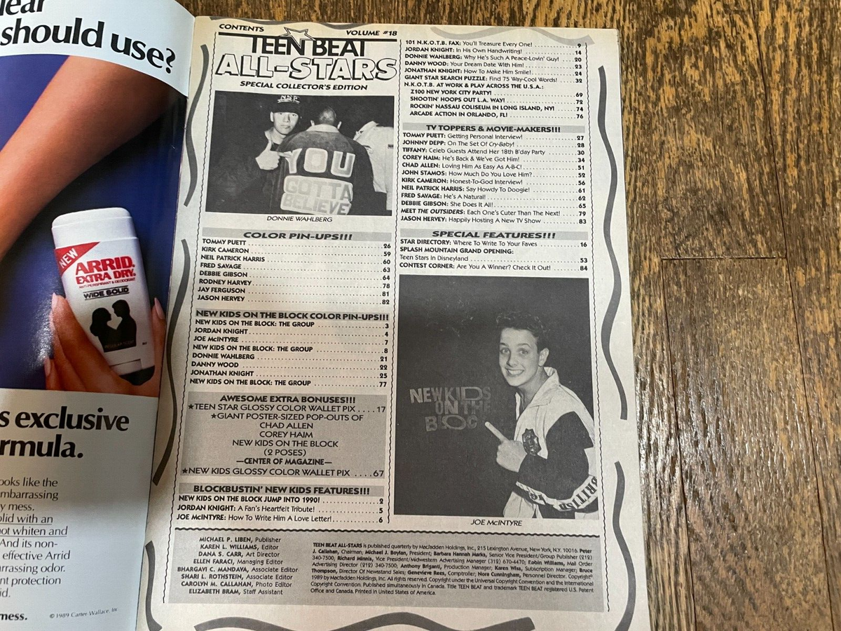 Teen Beat All Stars Magazine 1989 New Kids On Block Johnny