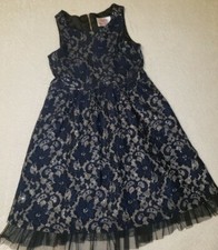 Justice 10 Navy Blue Black Lace Floral Shimmer Dress