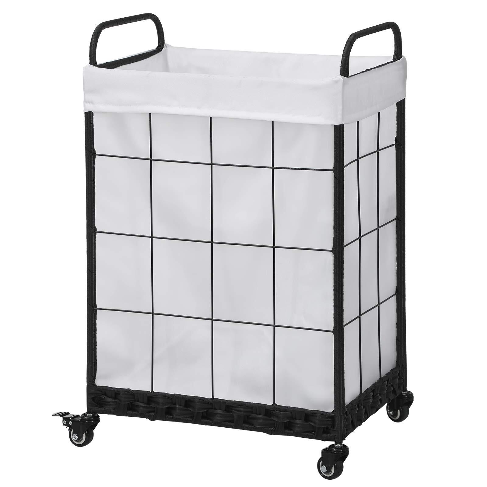 Laundry Hamper with Heavy Duty Rolling Lockable Wheels; Durable Laundry Baske...-image