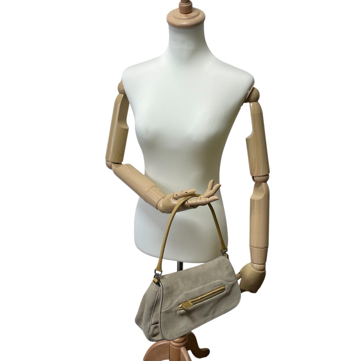 PRADA Handbag Hobo bag Suede Leather Beige Y2K Archive 31