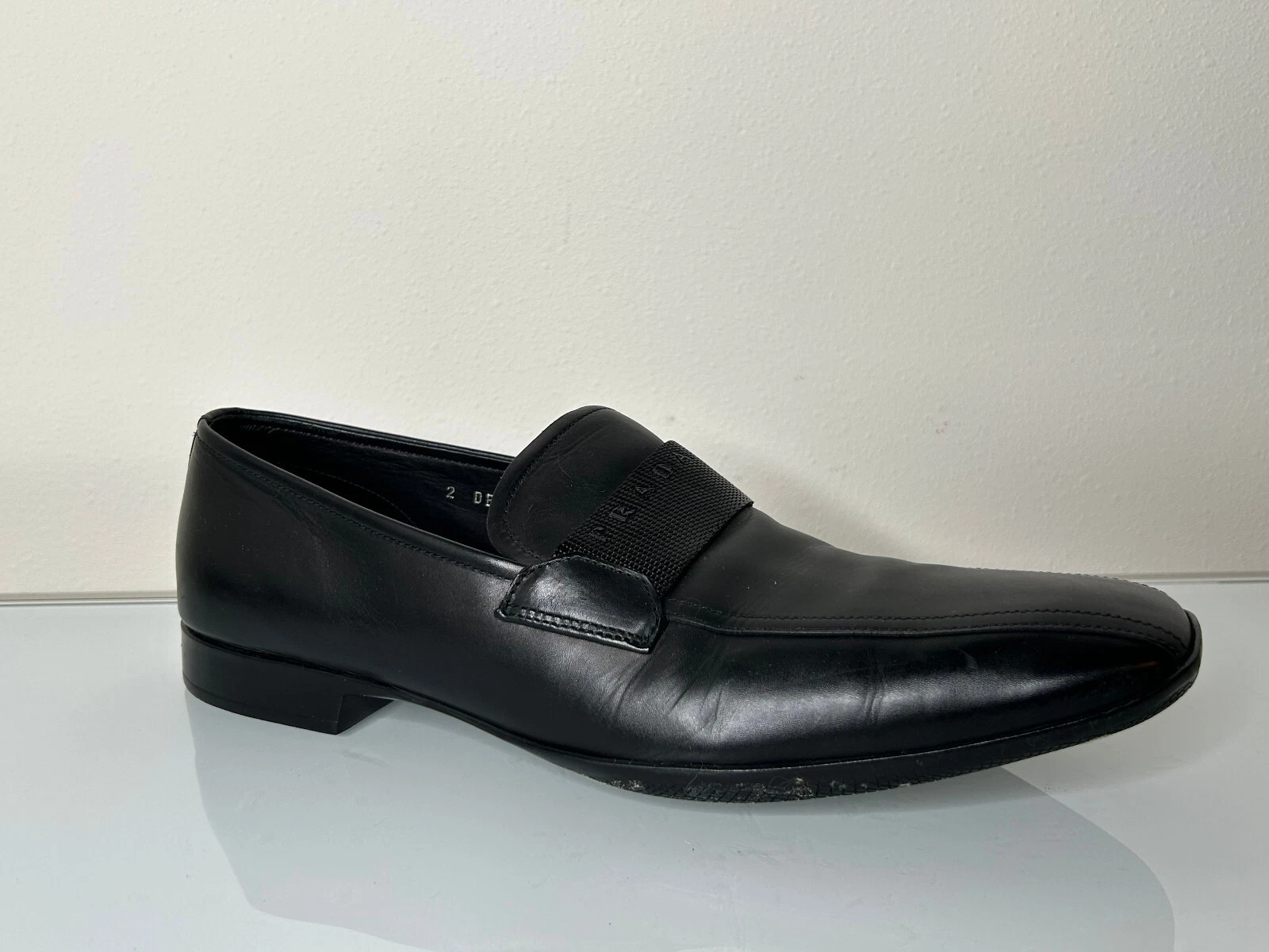 Mocassini slip on uomo Prada pelle nera con logo 7 5 UK US 8 5