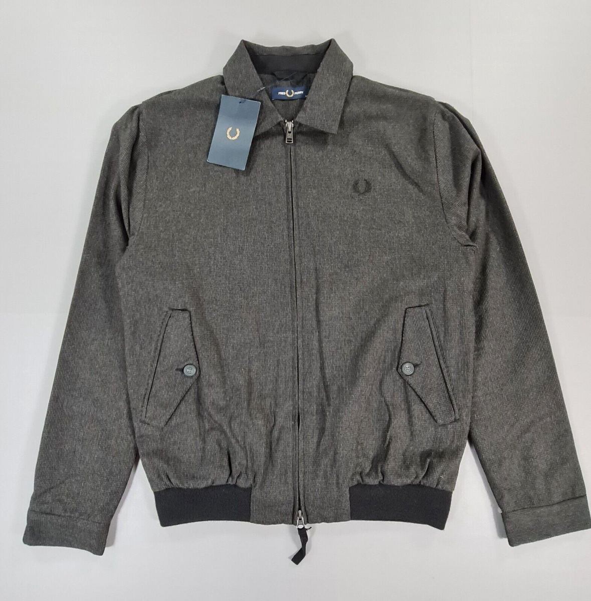 Fred Perry Mens Jacket Grey XS Wool Blend Bomber Full Zip Fred Perry Mens Jacket Grey XS Wool Blend Bomber Full Zip