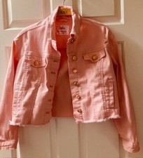 JUSTICE DISTRESSED PINK BUTTON-UP JEAN / DENIM JACKET-GIRL'S SIZE 12