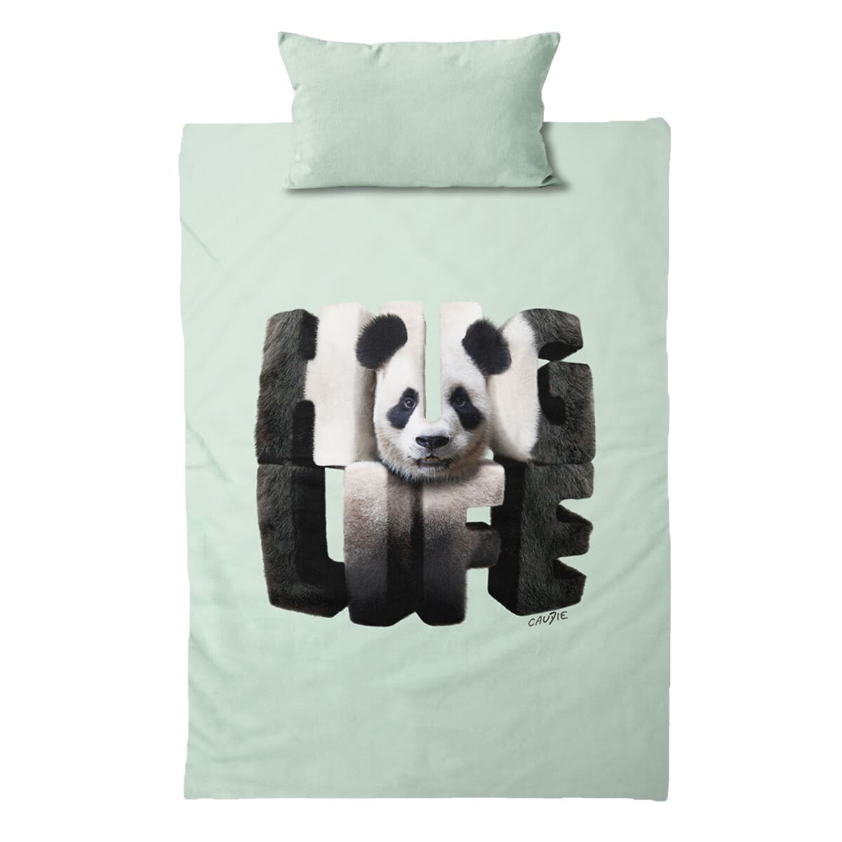 Housse de couette panda 140 x 200 cm respirante en pur coton avec drap housse