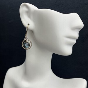 Authentic Checkerboard Blue Topaz & Zirconia Gold Plated Sterling Silver Dangle Earrings