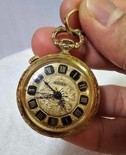 Vtg Royce 17 jewels Incabloc Pocket Watch /Pendant Goldtone - working -READ READ