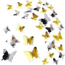 BBTO 48 Pieces Butterfly Wall Decor DIY Mirror 3D Butterfly Stickers Removabl...