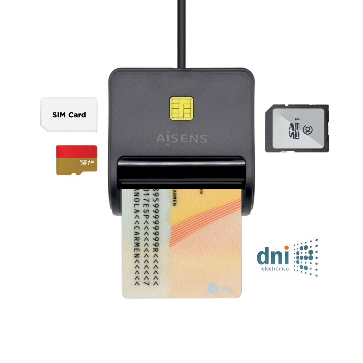 Dni/Sip Card Reader Varios Ascr-Sn02Sd-Bk Black NUOVO