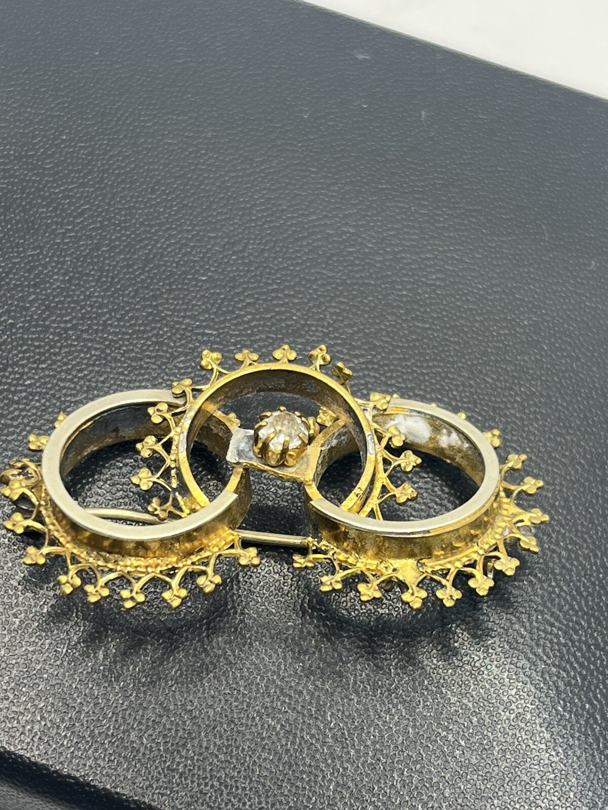 Victorian ornate interlocking circle gold & silve… - image 4