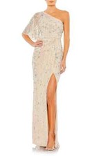 Mac Duggal Nude Sequin Beaded One-Shoulder Side Slit Gown Size 8 698