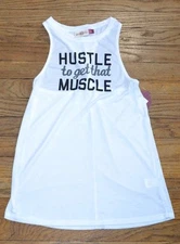HUSTLE to get that MUSCLE Juniors Sleeveless Knot Back Tank Top Authentic SO