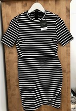 BNWT, Topshop, Black And White Striped Crossover Dress, Petite Size 10