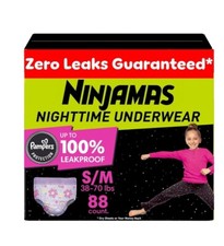 88 Ct Pampers Ninjamas Nighttime Bedwetting Underwear Girls Size S/M 38-70 lbs 