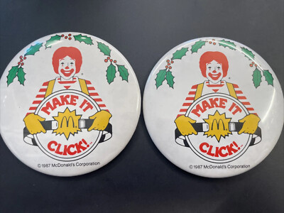 Vintage McDonald's Make It Click Seat Belt Campaign PIN PINBACK BUTTON Set Of 2