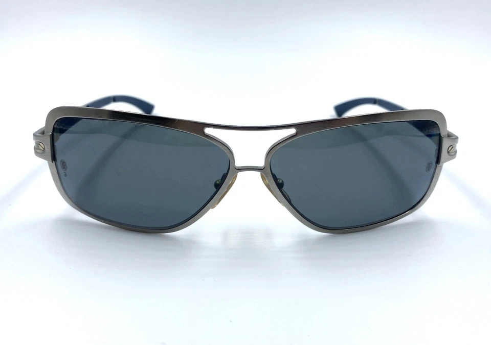Gafas de sol Cartier Sport para hombre lentes grises marco plateado rectangulares 130 DE COLECCIÓN Foto 3 de 4