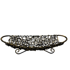 Vintage Decorative Centerpiece Oval Woven Wicker Basket Distressed 17.5x7.25x3"