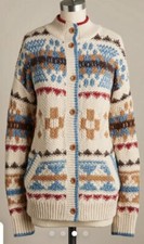 NWT Sundance Anoki Cardigan Sweater XL Beige Aztec Fair Isle Pockets Wood Button