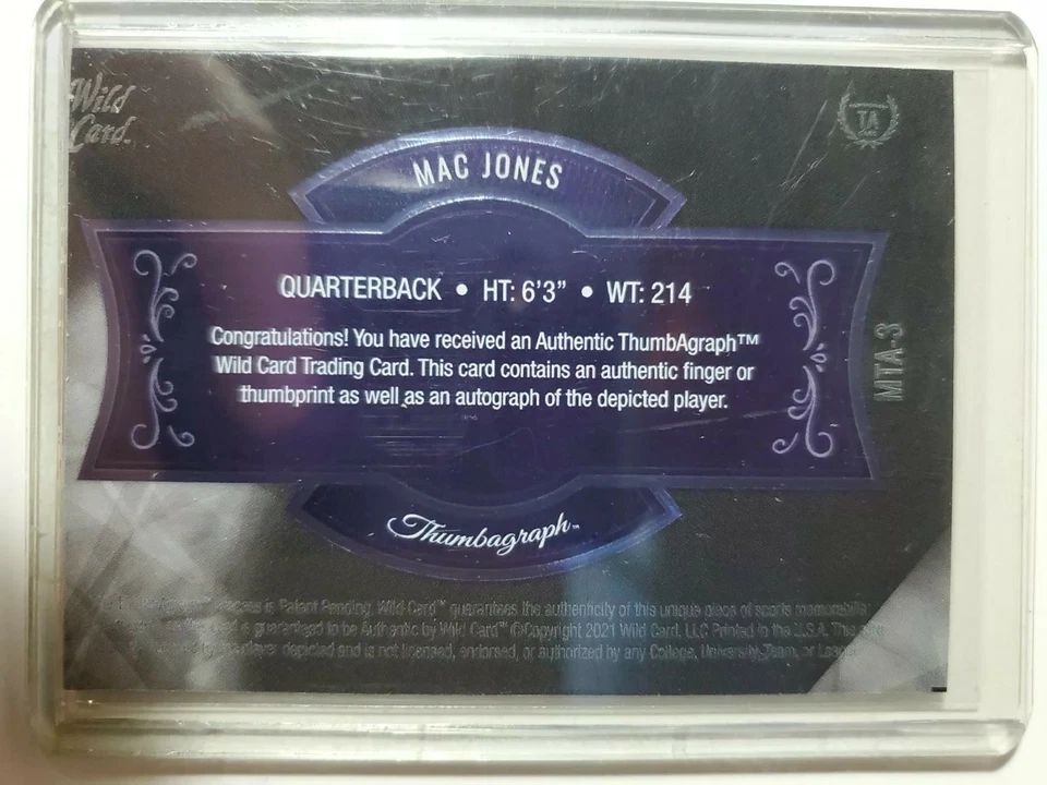 Mac Jones 2021 Wild Card Matte Thumbagraph On Card Auto Thumb Print 19/25 PATS - Image 2 of 2