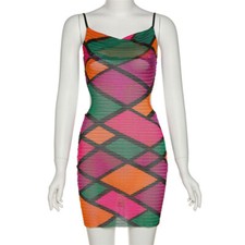 NEW Women Mesh Patchwork Sexy Spaghetti Strap Cut Out See Through Mini Dress #S8
