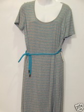 NWT Calvin Klein Blue Gray Striped Scoop Neck Rope Belted Short Knit Dress 14 