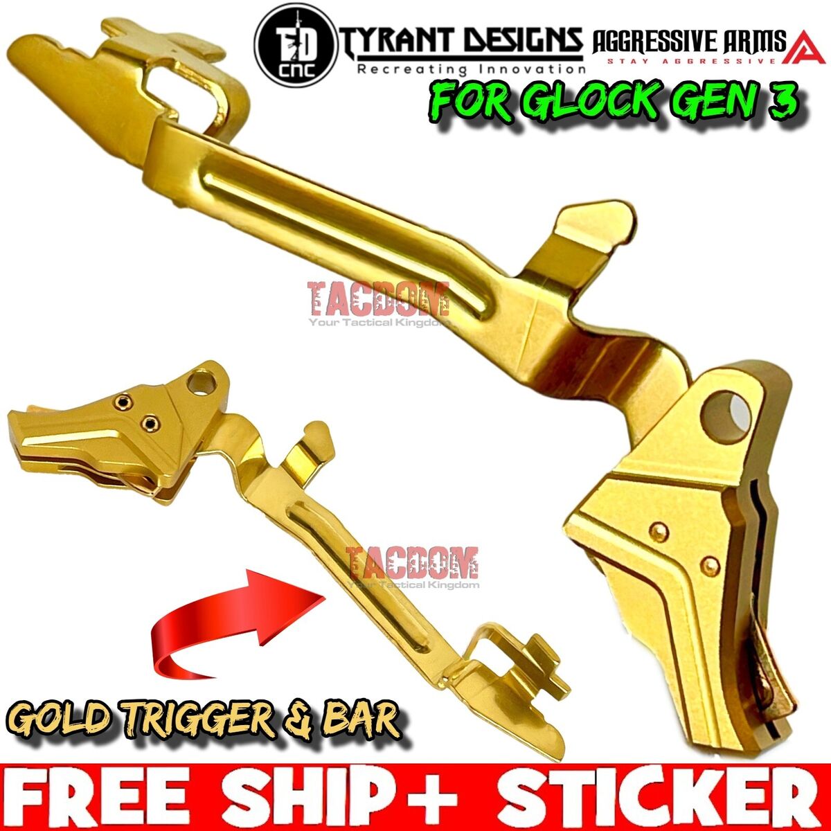 Tyrant Designs I.T.T.S GOLD Trigger + Gold Bar for GL0CK GEN