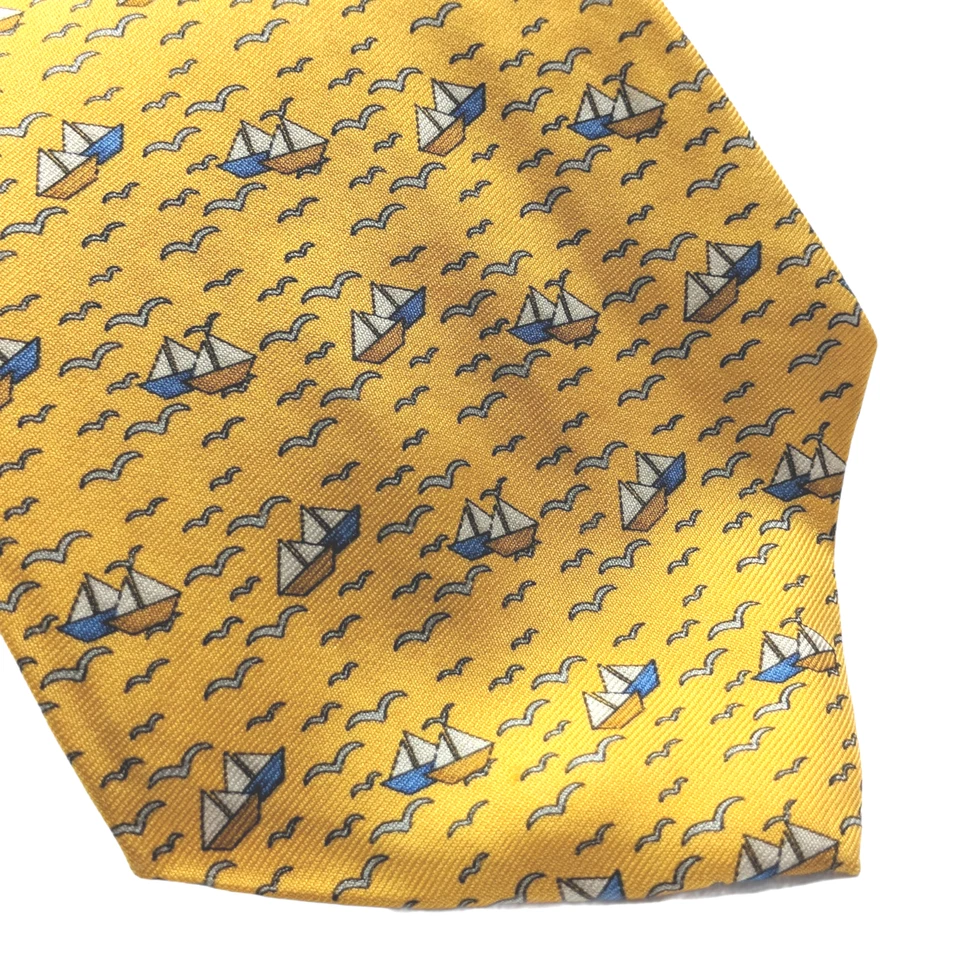 公海海海鸥帆船黄色新奇丝绸领带 — 第 3/4 张图片