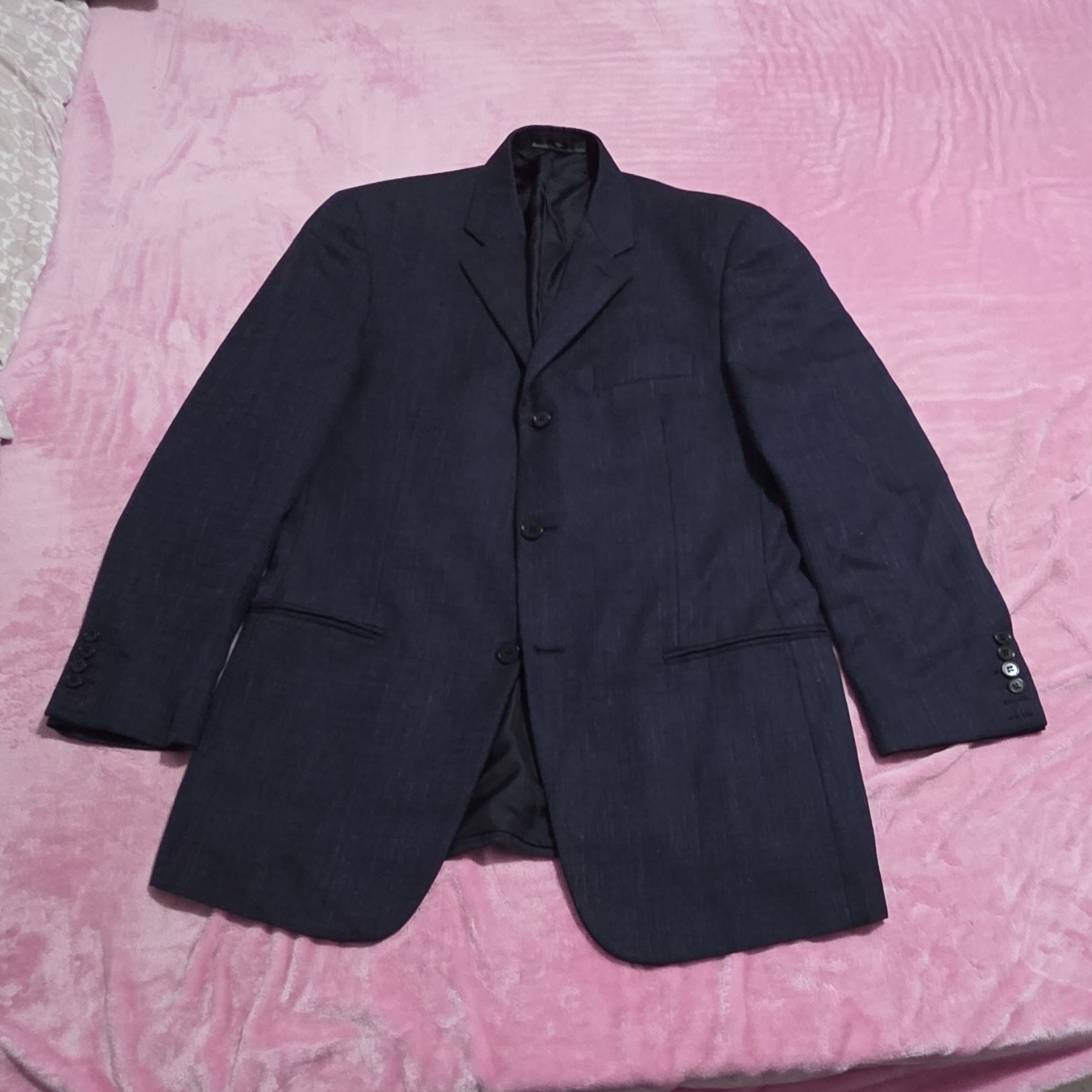Joseph Abboud Blue 40R Wool Linen Silk Tuxedo Jacket 3-Button Notch Double Vent