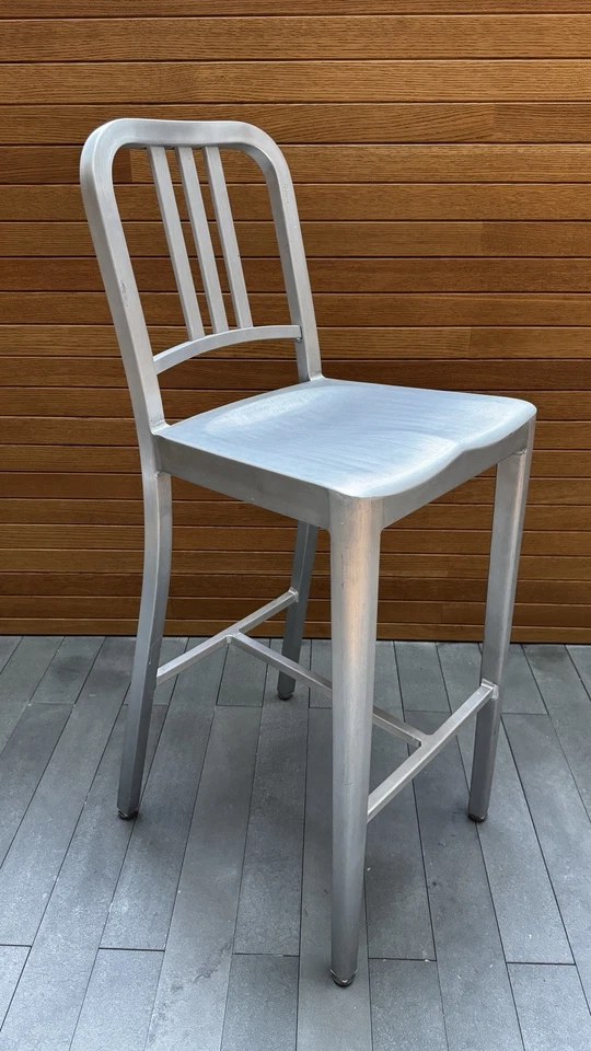 Emeco Navy Bar Height Stool in Brushed Aluminum, Model 1006 X 2 - Image 3 of 4